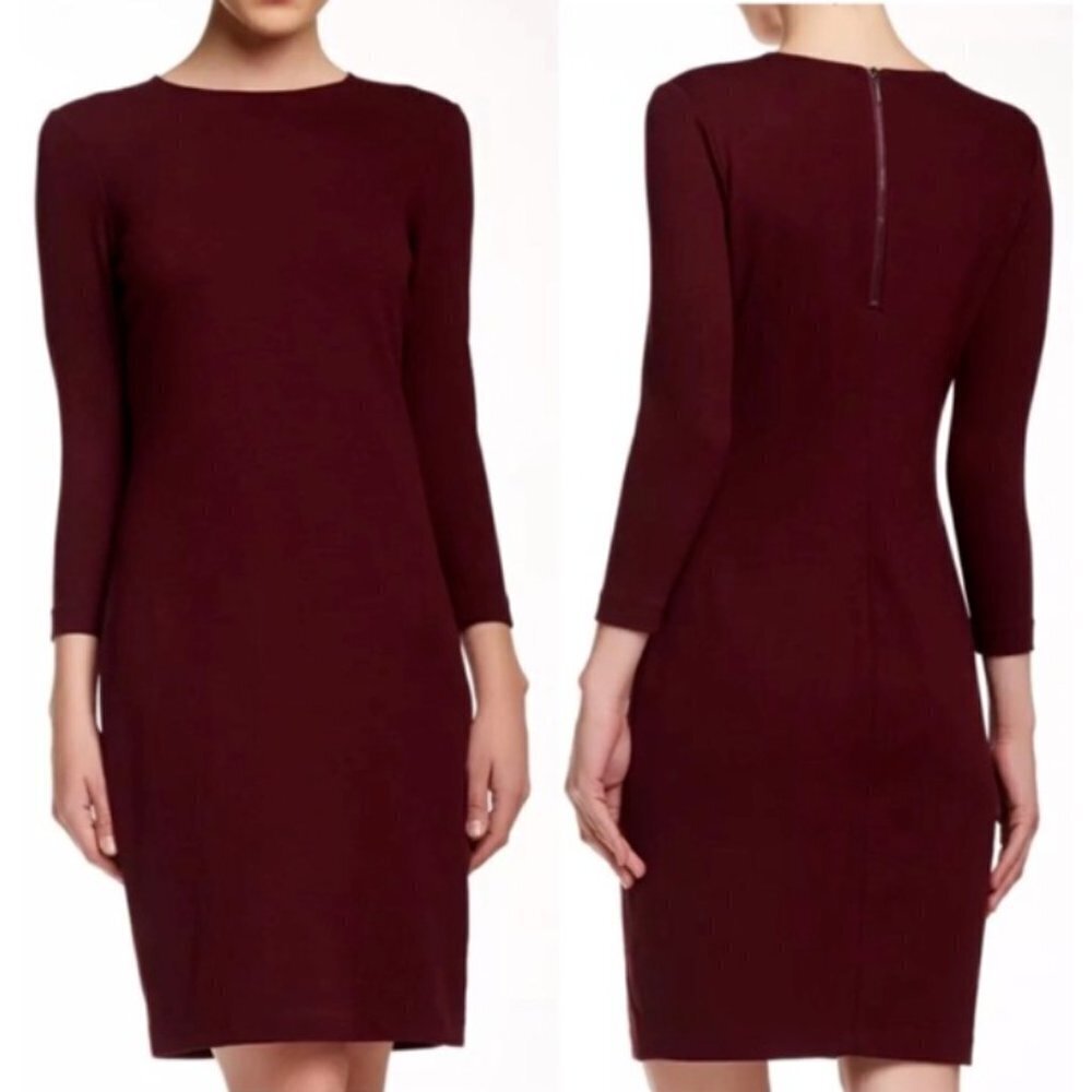 VINCE Maroon Viscose Crepe Long Sleeve Sheath Dress Size Small